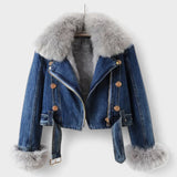 Thyra™ | Denimjakke med Faux Pelsfor