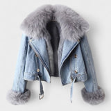 Thyra™ | Denimjakke med Faux Pelsfor