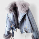 Thyra™ | Denimjakke med Faux Pelsfor