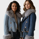 Thyra™ | Denimjakke med Faux Pelsfor